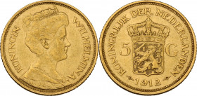 Netherlands. Wilhelmina (1890-1948). AV 5 Gulden, 1912. KM 151. AV. 3.35 g. 18.00 mm. About UNC.