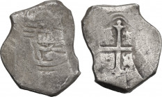 Spain. AR Cob 4 Reals. 13.10 g. 30.00 mm. Corrosion, nearly full cross and shield. Good F.