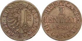 Switzerland. AE Centime, Geneva mint, 1840. AE. 0.97 g. 14.00 mm. EF.