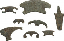 Aes Premonetale. Multiple lot of eight (8) bronze fragments, possibly pre- monetaty items. Cf. Vecchi ICC, bronze objects found with aes rude and earl...