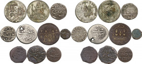 India. Multiple lot of eleven (11) AR/AE coins, mostly of Indian area, including Mughal Empire AR Rupees, Bengal Presidency AR rupees, Temple tokens. ...