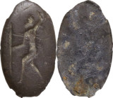 Bronze bezel engraved with hoplite. Greek world, 2nd - 1st century BC. 18 mm.