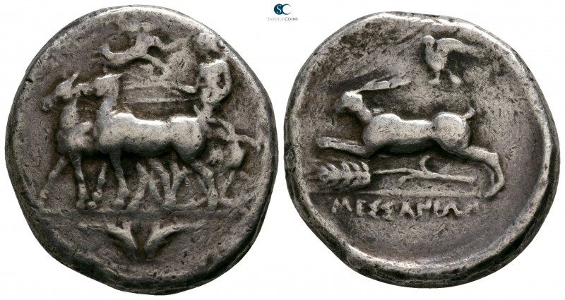 Sicily. Messana circa 412-408 BC. 
Tetradrachm AR

26mm., 15,89g.

The nymp...