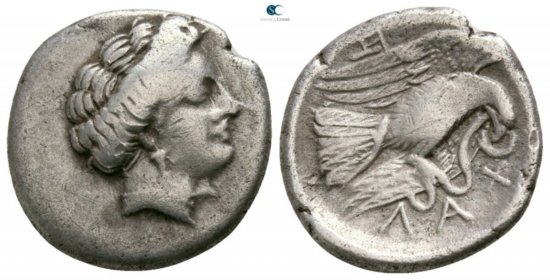 Euboea. Chalkis circa 338-308 BC. 
Drachm AR

16mm., 3,46g.

Head of the ny...