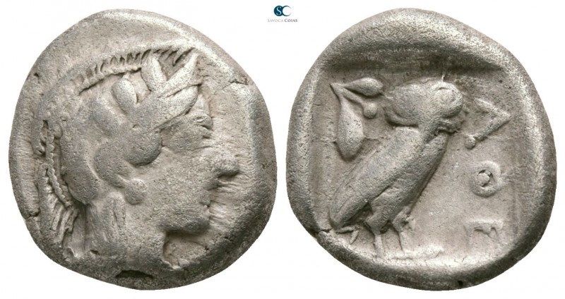 Attica. Athens circa 454-404 BC. 
Drachm AR

13mm., 4,10g.

Head of Athena ...