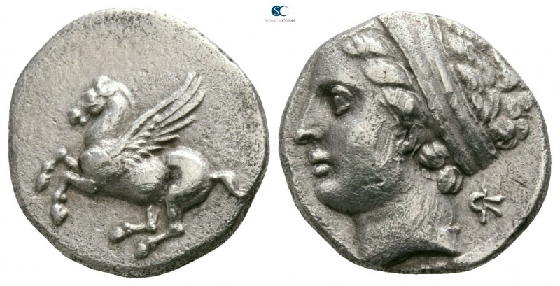 Corinthia. Corinth circa 350-300 BC. 
Drachm AR

13mm., 2,43g.

Pegasos fly...