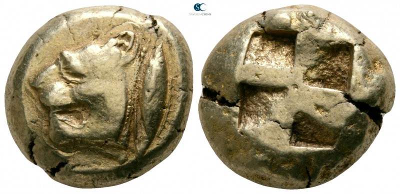 Mysia. Kyzikos circa 550-500 BC. 
Stater EL

17mm., 15,90g.

Head of liones...
