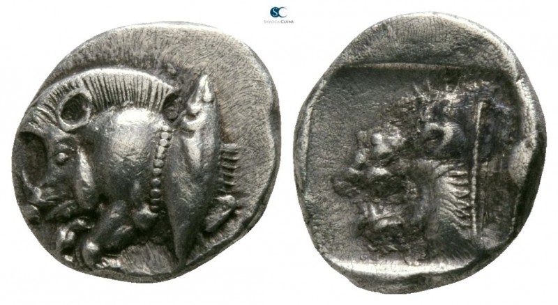 Mysia. Kyzikos circa 480 BC. 
Diobol AR

9mm., 1,22g.

Forepart of boar lef...