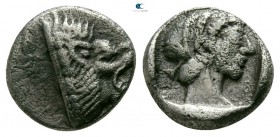 Caria. Knidos   circa 520-490 BC. Obol AR or Trihemiobol AR