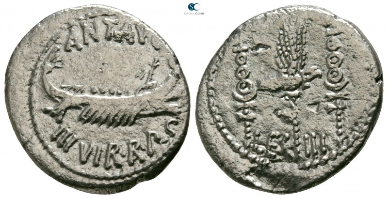 Mark Antony 32-31 BC. Military mint moving with M.Antony
Denarius AR

18mm., ...
