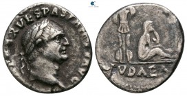 Vespasian AD 69-79. "Judaea Capta" commemorative. Struck late December AD 69-early AD 70. Rome. Denarius AR