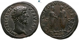 Lucius Verus AD 161-169. Struck AD 161. Rome. Sestertius Æ