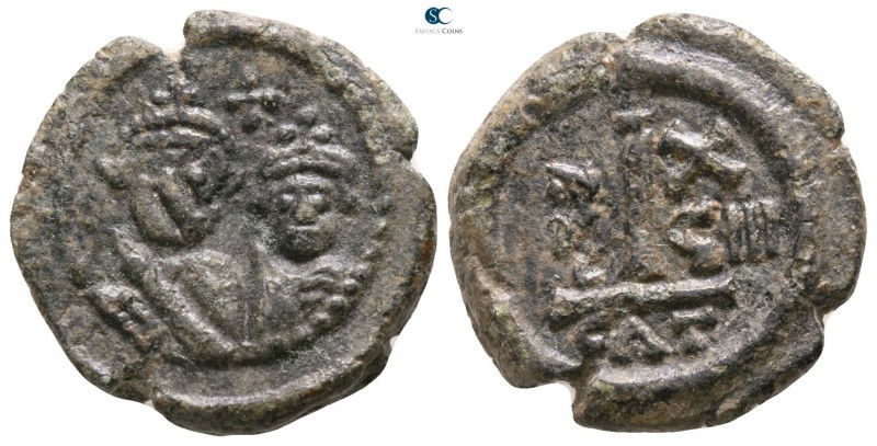 Heraclius with Heraclius Constantine AD 610-641. Dated year 19=AD 628/9. Catania...