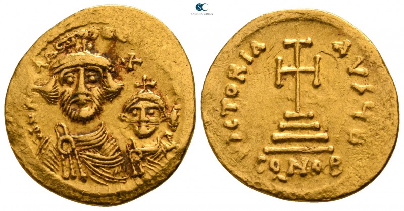 Heraclius with Heraclius Constantine AD 610-641. Constantinople. 2nd officina
S...