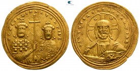 Basil II Bulgaroktonos, with Constantine VIII AD 976-1025. Struck AD 1005-1025. Constantinople. Histamenon Nomisma AV