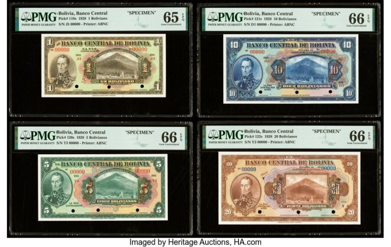 Bolivia Banco Central 1; 5; 10; 20 Bolivianos 20.7.1928 Pick 118s; 120s; 121s; 1...