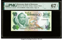 Low Serial Number 185 Botswana Bank of Botswana 10 Pula ND (1976) Pick 4b PMG Superb Gem Unc 67 EPQ. Matching serial 185 with Pick 5b in this sale. 

...