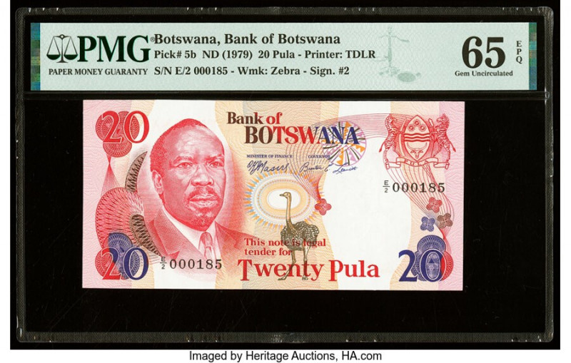 Low Serial Number 185 Botswana Bank of Botswana 20 Pula ND (1979) Pick 5b PMG Ge...