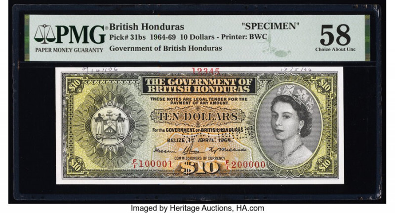 British Honduras Government of British Honduras 10 Dollars 1.4.1964 Pick 31bs Sp...