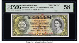 British Honduras Government of British Honduras 10 Dollars 1.4.1964 Pick 31bs Specimen PMG Choice About Unc 58. Previous mounting, annotations and a p...