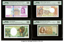 Central African States, Congo Republic, Djibouti & South Africa Group Lot of 4 Graded Examples PMG Choice About Unc 58 (2); About Uncirculated 53; Gem...
