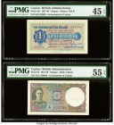 Ceylon Government of Ceylon 1 Rupee 2.10.1939; 19.9.1942 Pick 16c; 34 Two Examples PMG Choice Extremely Fine 45 EPQ; About Uncirculated 55 EPQ. Spindl...