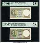 Ceylon Government of Ceylon 1 Rupee 24.6.1945; 1.3.1947 Pick 34 Two Examples PMG Choice About Unc 58 (2). Pinholes are noted on one example. 

HID0980...