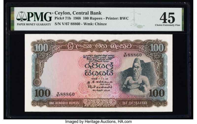 Ceylon Central Bank of Ceylon 100 Rupees 10.1.1968 Pick 71b PMG Choice Extremely...
