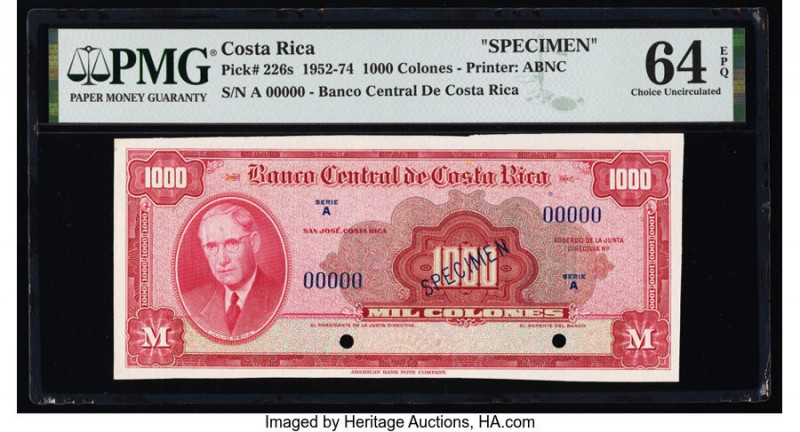 Costa Rica Banco Central de Costa Rica 1000 Colones 1952-74 Pick 226s Specimen P...