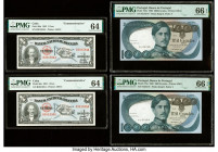 Cuba Banco Nacional de Cuba 1 Peso 1953 Pick 86a Two Consecutive Commemorative Examples PMG Choice Uncirculated 64 (2); Portugal Banco de Portugal 100...