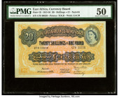East Africa East African Currency Board 20 Shillings = 1 Pound 1.1.1955 Pick 35 PMG About Uncirculated 50. This is one of two consecutive examples off...