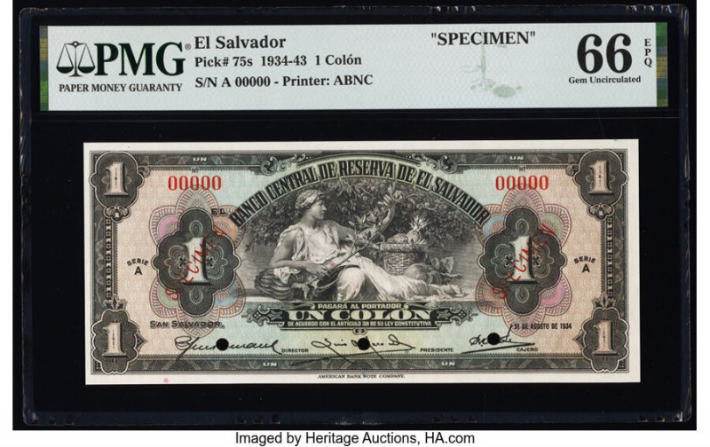 El Salvador Banco Central de Reserva de El Salvador 1 Colon 31.8.1934 Pick 75s S...