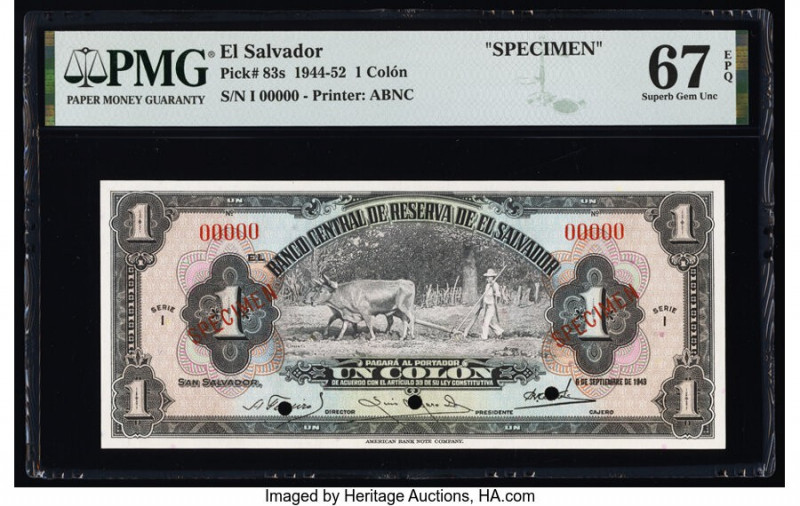 El Salvador Banco Central de Reserva de El Salvador 1 Colon 6.9.1949 Pick 83s Sp...