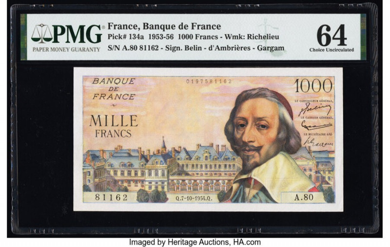 France Banque de France 1000 Francs 7.10.1954 Pick 134a PMG Choice Uncirculated ...