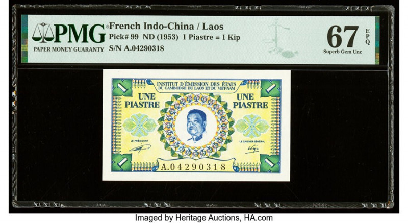 French Indochina Institut d'Emission des Etats, Laos 1 Piastre = 1 Kip ND (1953)...