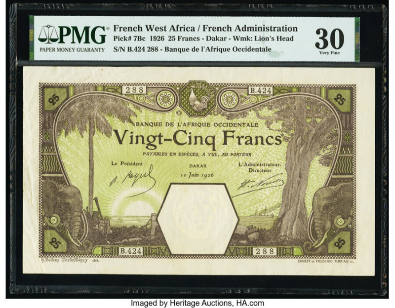 French West Africa Banque de l'Afrique Occidentale 25 Francs 10.6.1926 Pick 7Bc ...