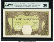 French West Africa Banque de l'Afrique Occidentale 25 Francs 10.6.1926 Pick 7Bc PMG Very Fine 30. Pinholes are noted on this example. 

HID09801242017...