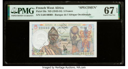 French West Africa Banque de l'Afrique Occidentale 5 Francs ND (1943-54) Pick 36s Specimen PMG Superb Gem Unc 67 EPQ. A perforated Specimen punch is p...
