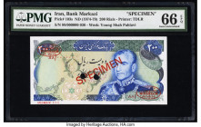 Iran Bank Markazi 200 Rials ND (1974-79) Pick 103s Specimen PMG Gem Uncirculated 66 EPQ. Red Specimen & TDLR overprints and two POCs are present on th...