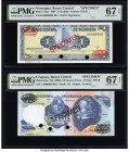 Nicaragua Banco Central 1 Cordoba 25.5.1968 Pick 115as Specimen PMG Superb Gem Unc 67 EPQ; Uruguay Banco Central Del Uruguay 50 Nuevos Pesos ND (1980)...