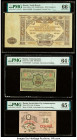 Russia Government Treasury Notes 10,000; 1000; 25 Rubles 1919; 1920; 1918 Pick S425a; S712; S732 Three Examples PMG Gem Uncirculated 66 EPQ; Choice Un...