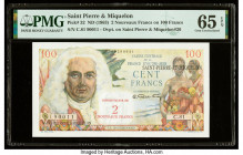 Saint Pierre and Miquelon Caisse Centrale de la France d'Outre-Mer 2 Nouveaux Francs on 100 Francs ND (1963) Pick 32 PMG Gem Uncirculated 65 EPQ. 

HI...