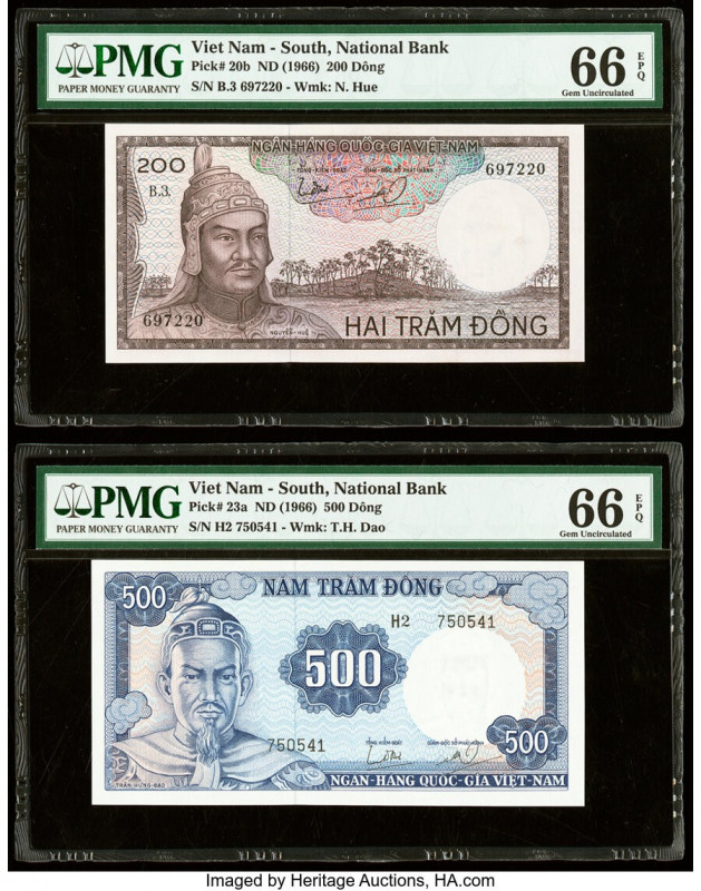 South Vietnam National Bank of Viet Nam 200; 500 Dong ND (1966) Pick 20b; 23a Tw...