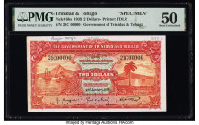 Trinidad & Tobago Government of Trinidad and Tobago 2 Dollars 2.1.1939 Pick 6bs Specimen PMG About Uncirculated 50. Previously mounted. 

HID098012420...