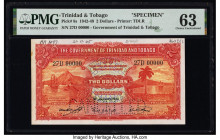 Trinidad & Tobago Government of Trinidad and Tobago 2 Dollars 1.1.1943 Pick 8s Specimen PMG Choice Uncirculated 63. Previously mounted. 

HID098012420...