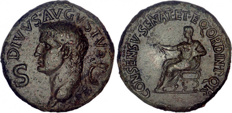 CALIGULA en l'honneur d'AUGUSTE
Dupondius : Auguste assis à gauche, tenant une ...