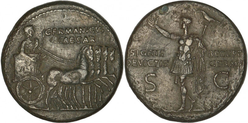 CALIGULA en l'honneur de GERMANICUS
Dupondius : Germanicus debout à droite dans...