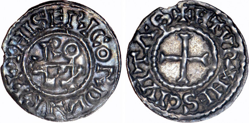 EUDES (888-898)
Tours : Denier au monogramme
 - SUP 50 (SUP-)
Rare ! - var. "...