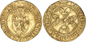 CHARLES VII le Victorieux, 2e période (1436-1461)
Demi-écu d'or à la couronne, 6e émission
 - TTB 40 (TTB+)
Point 15-18e : Paris - Rare !


D 51...