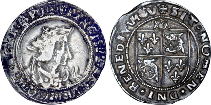 FRANÇOIS Ier (1515-1547)
Teston du Dauphiné, 4e type, variété avec dauphin au s...